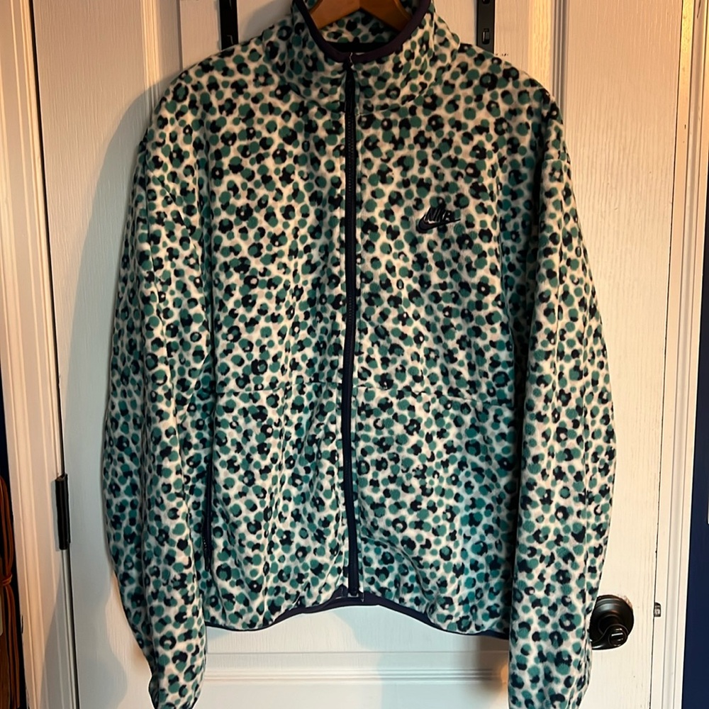 Nike men's rare zip up Fleece Jacket Coat- Blue Cheetah - Men’s Medium